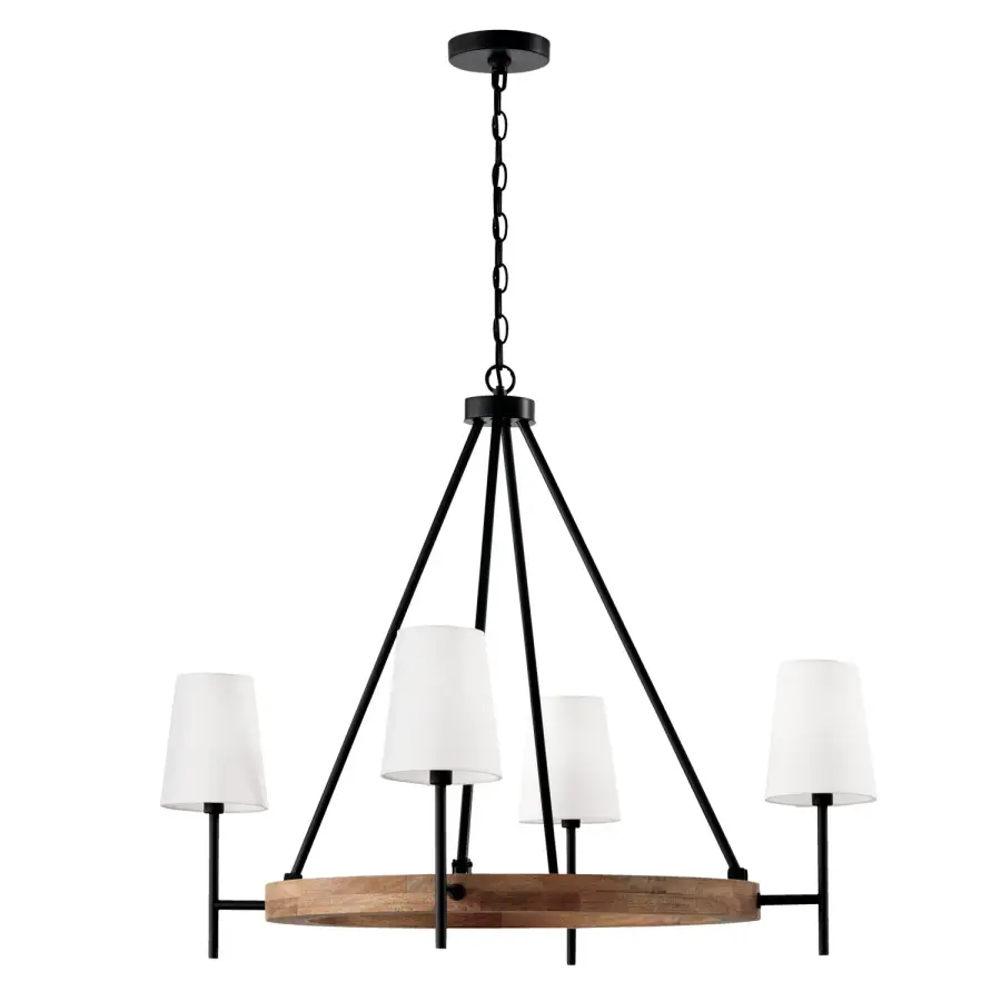 Modern Linear Chandelier Blends Natural Wood with Industrial Black Accents