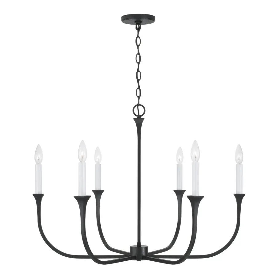 Decklan 6-Light Chandelier in Black Iron