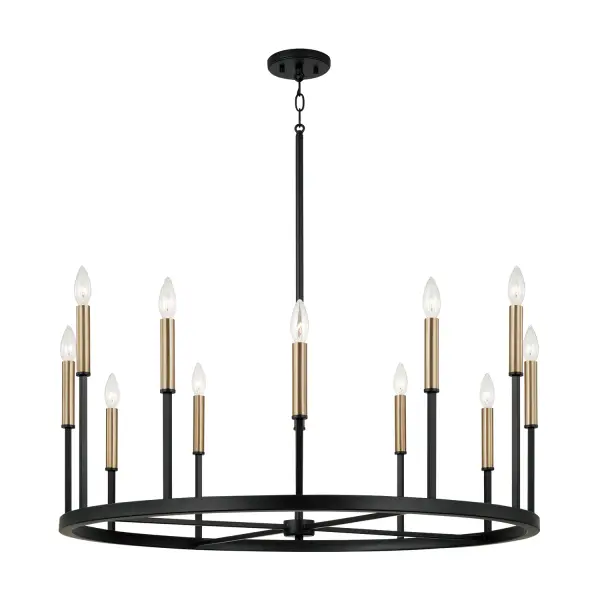 The Davis chandelier combines rich espresso tones with warm brass accents in a substantial 36-inch design. With 12 lights, it delivers impressive illumination for large spaces while the two-tone finish adds depth and visual interest.