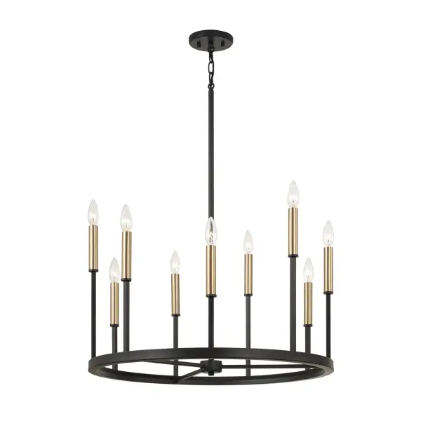 The Davis chandelier combines rich espresso tones with warm brass accents in a versatile 9-light design. At 26 inches wide, it's perfectly scaled for medium dining rooms and kitchen islands, offering substantial illumination with transitional style appeal.