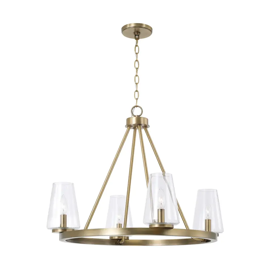 Versatile 4-Light Chandelier with Timeless Aged Brass Finish