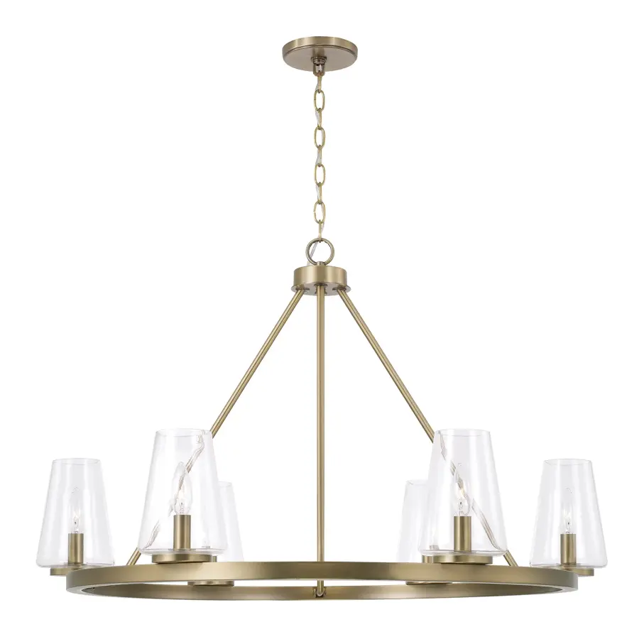 Elegant 6-Light Chandelier with Warm Aged Brass Finish