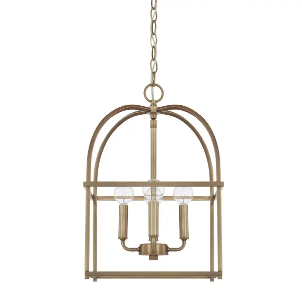 The Aubrey 4-Light Foyer Pendant combines transitional elegance with practical scale. Its 12.5-inch width makes it ideal for smaller entryways, while the aged brass finish adds warmth and sophistication.