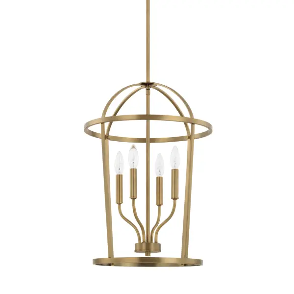 The Greyson 4-Light Foyer Pendant combines classic elegance with contemporary sensibility. Its aged brass finish adds warmth and sophistication to entryways, while the medium scale suits standard ceiling heights.