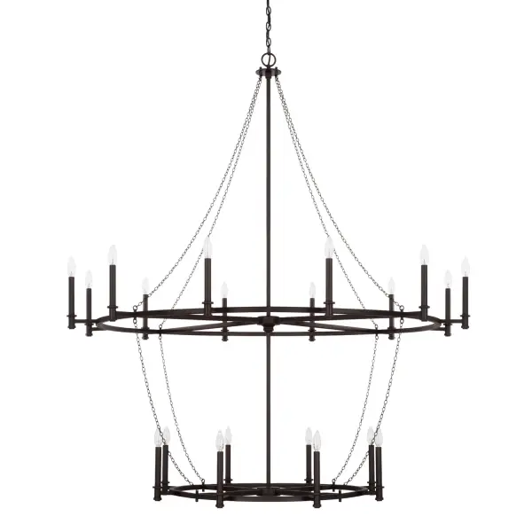 The Lancaster chandelier commands attention with its impressive 60-inch width and 20 lights, perfect for grand foyers and large dining rooms. The Black Iron finish delivers timeless elegance with substantial presence.