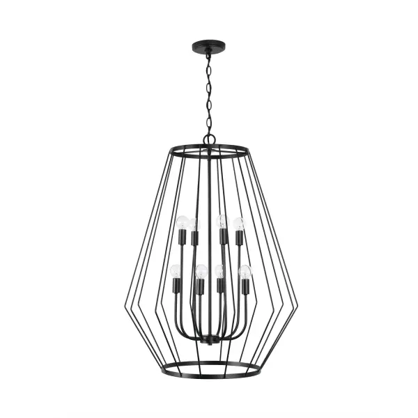 The Corey 8-Light Foyer Pendant combines modern sophistication with transitional appeal in a bold matte black finish. Its generous 24.75-inch width and 35-inch height create dramatic impact in two-story foyers and dining spaces.