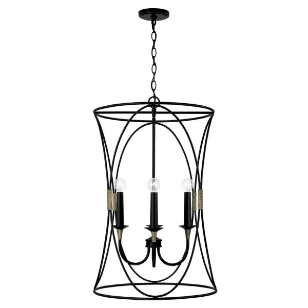 The Amara 4-Light Foyer Pendant combines matte black and brass finishes for a refined transitional look. At 19 inches wide and 30 inches tall, it's perfectly scaled for medium-sized entryways and dining spaces.