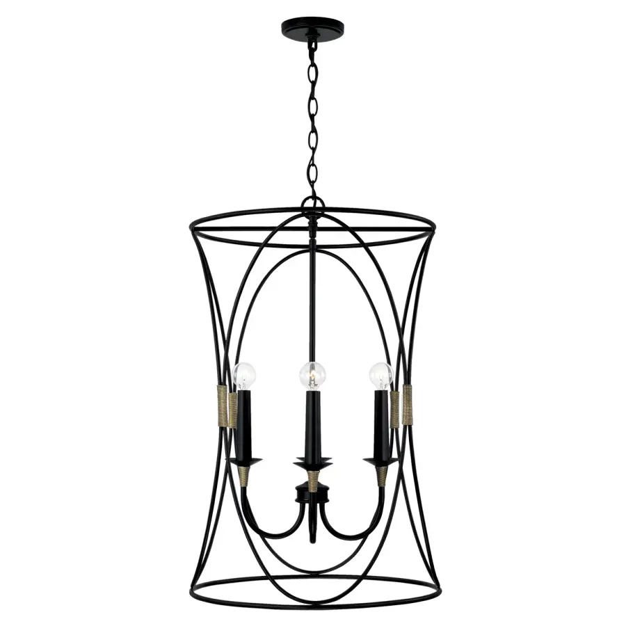 Amara 4-Light Foyer Pendant in Matte Black with Brass