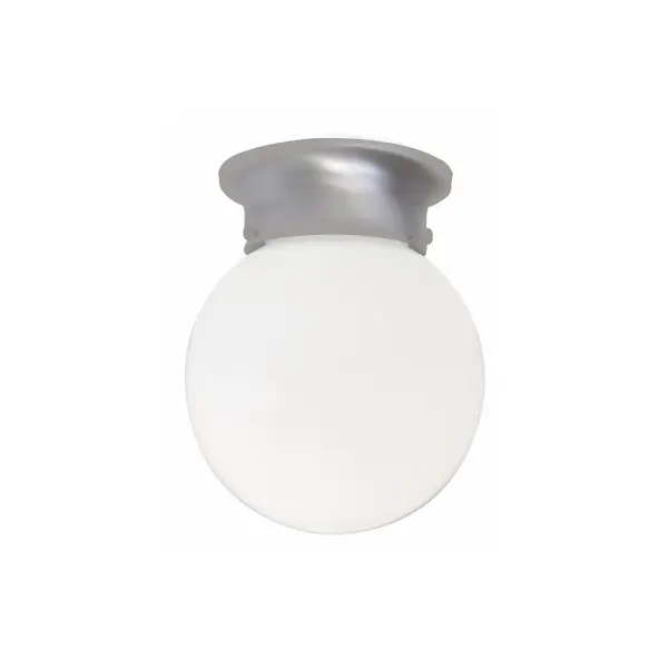 This petite flush mount delivers clean, contemporary style in a space-saving 6-inch profile. The classic globe shade and matte nickel finish provide versatile appeal for hallways, closets, and utility spaces.