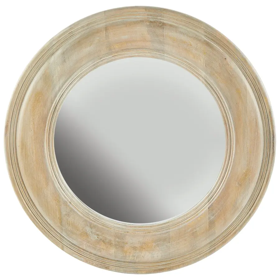 White Washed Wooden Mirror with Gold Leaf Accent