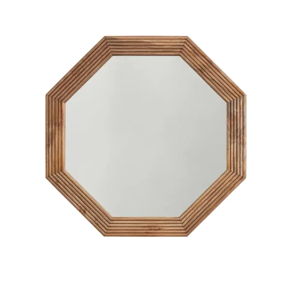 This 33.5-inch square wood-framed mirror brings organic warmth with its Desert finish. The natural wood frame complements various design styles while providing functional reflection in any space.