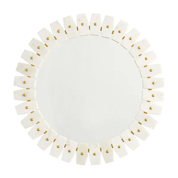 This sophisticated 28.5-inch square mirror combines natural marble beauty with brushed brass metal accents, creating a luxurious focal point for any space. Perfect for adding refined elegance to bathrooms and entryways.