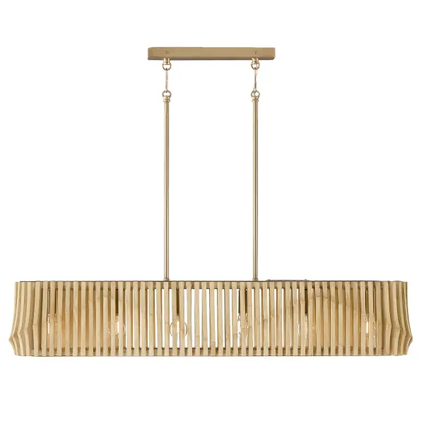 Archer 6-Light Island Chandelier in Blonde Wood and Matte Brass