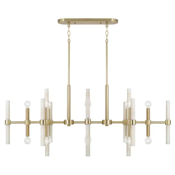 The Marlow 16-Light Island Chandelier makes a bold architectural statement with its impressive 47-inch span and contemporary matte brass finish. Perfect for large kitchen islands or dining tables, this fixture provides abundant illumination.