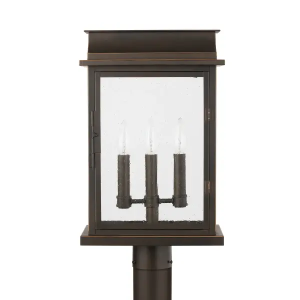 The Bolton 3-Light Post Lantern combines traditional design with durable outdoor construction. Its oiled bronze finish and medium scale make it ideal for illuminating pathways, driveways, and outdoor living spaces.
