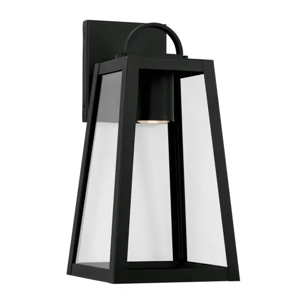 The Leighton outdoor wall lantern combines traditional styling with durable construction. Its compact 8-inch width and 16-inch height make it ideal for smaller outdoor spaces while providing reliable illumination.