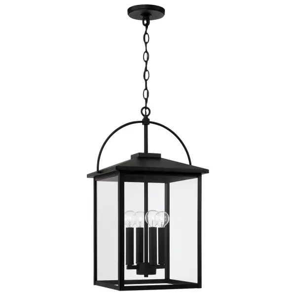 The Bryson 4-Light Outdoor Hanging Lantern combines traditional lantern styling with durable outdoor construction. Its medium scale and classic black finish make it versatile for porches, patios, and covered entryways.