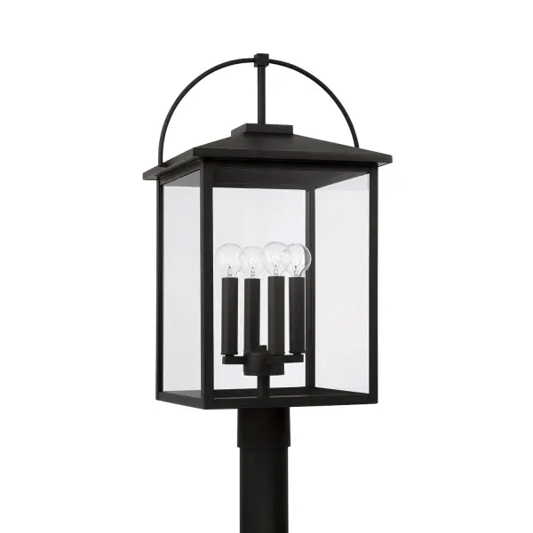 The Bryson post lantern combines traditional styling with durable outdoor construction. Its 4-light configuration provides ample illumination for pathways, driveways, and entryways while the classic black finish complements any exterior.