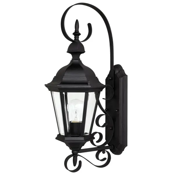 This traditional outdoor wall lantern combines classic carriage house styling with durable black finish. At 23 inches tall, it provides substantial presence and illumination for entryways, porches, and patios.