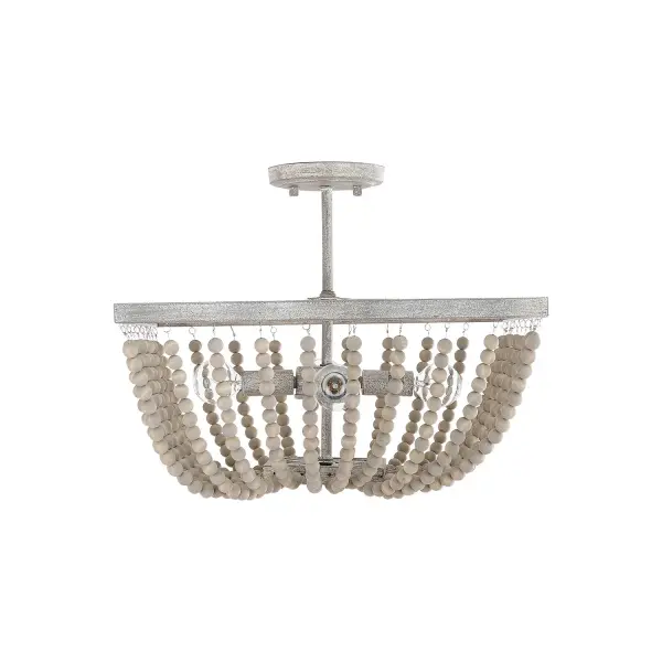 The Sarah collection brings relaxed coastal elegance with its distinctive beaded wood construction in Mystic Sand finish. This 4-light semi-flush mount offers warm, diffused illumination perfect for intimate spaces.