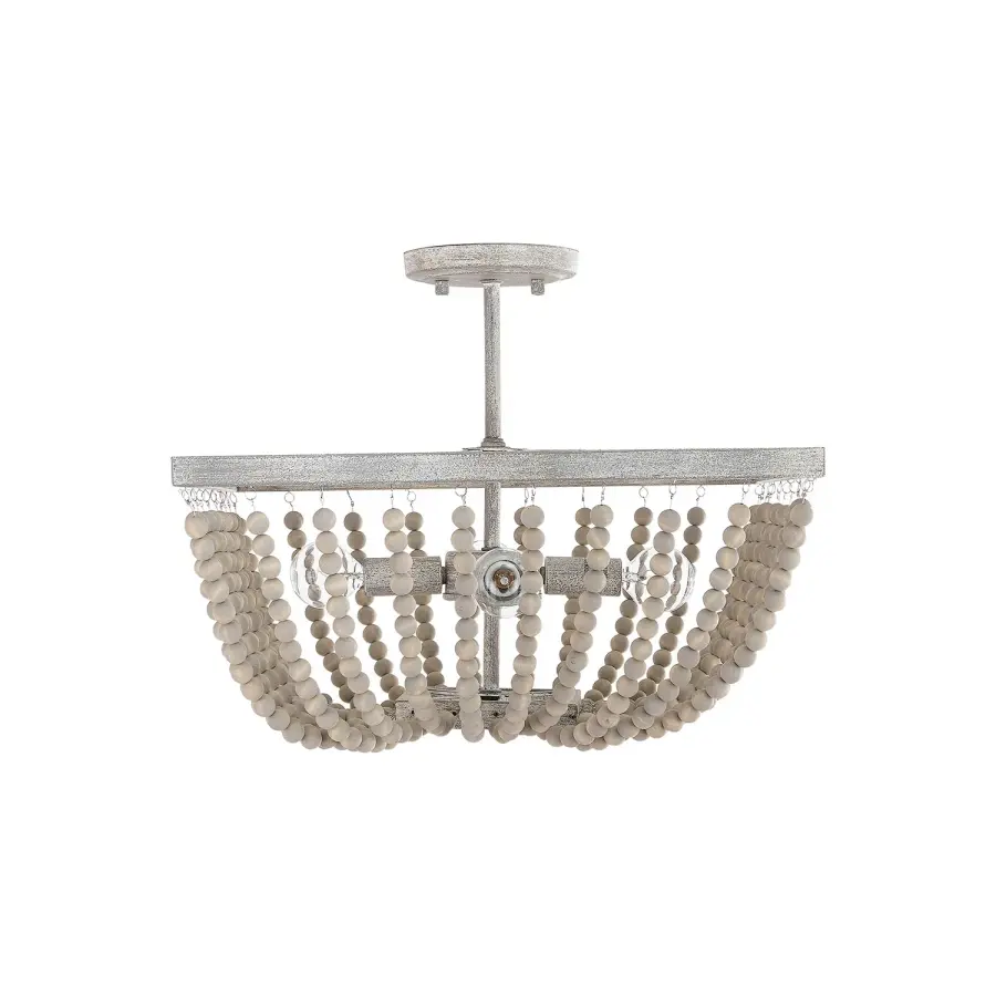 Sarah 4-Light Beaded Wood Square Semi-Flush Mount