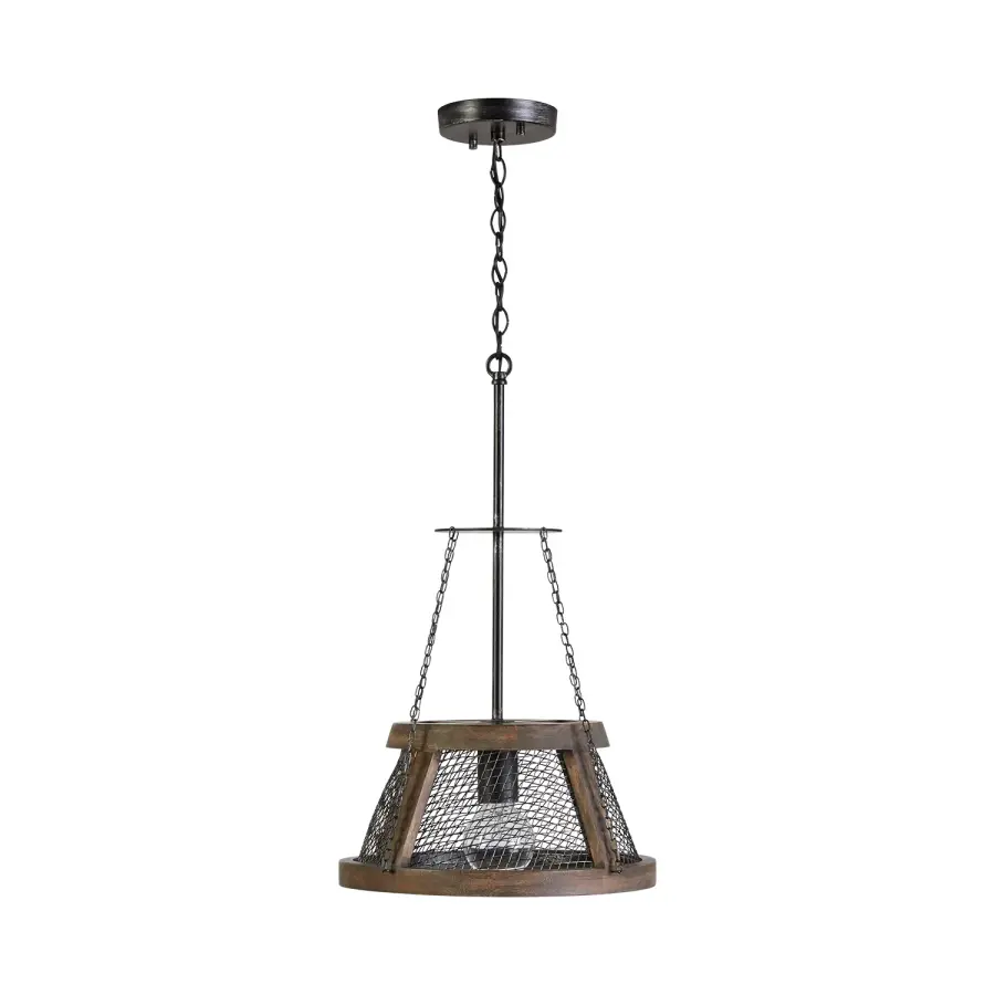 Lagmore 1-Light Industrial Pendant with Wood and Metal Mesh