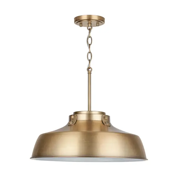 The Oakwood pendant brings rustic elegance to any space with its warm aged brass finish and compact 18-inch profile. Perfect for creating intimate lighting moments over kitchen islands or dining nooks.
