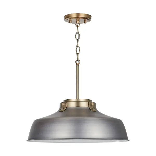 The Oakwood pendant combines classic metal craftsmanship with a sophisticated antique nickel finish. At 18 inches wide, it's perfectly sized for intimate dining spaces or as part of a grouped arrangement over kitchen islands.