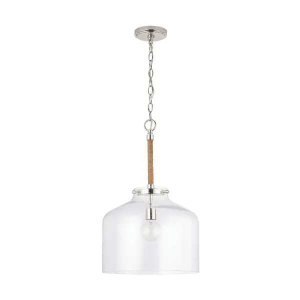 The Corde pendant offers refined style in a compact 14-inch width, perfect for smaller spaces or multiples over islands. Its polished nickel finish adds sophisticated shine while maintaining versatility across design styles.
