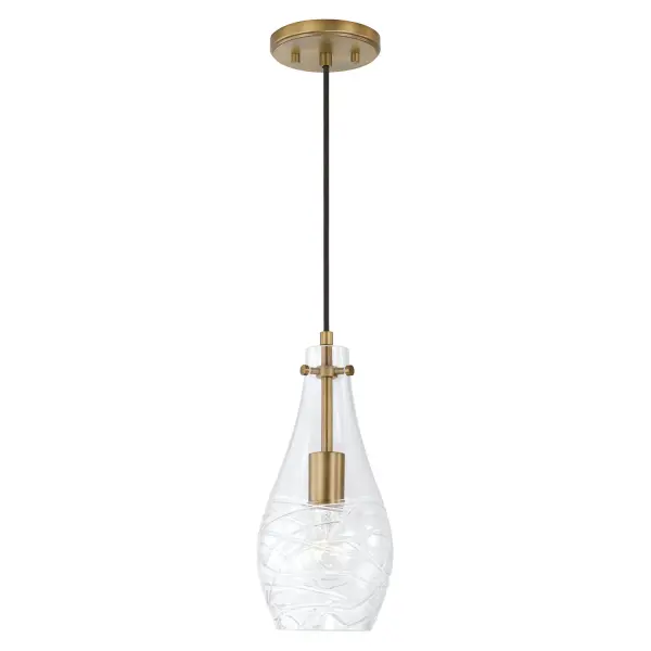 The Kier pendant delivers refined style in a compact 6-inch profile, perfect for tight spaces or clustered installations. Its aged brass finish adds warmth and sophistication to any setting.