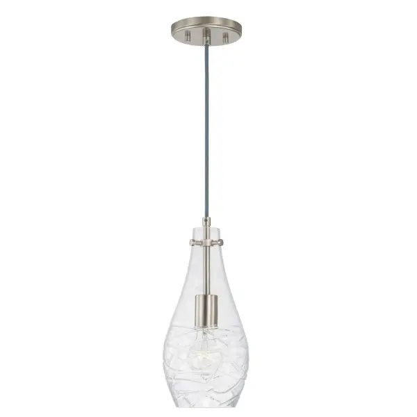 The Kier mini pendant delivers focused illumination in a sleek 6-inch profile. Its brushed nickel finish and compact design make it ideal for kitchen islands, bathroom vanities, or hallway accents where space is limited.