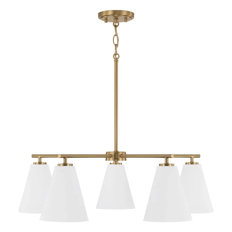 Sleek 5-Light Chandelier Blends Brass Warmth with Modern Simplicity