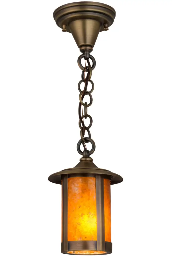 Handcrafted from Solid Brass for alluring rustic beauty. This stunning Craftsman Signature lantern features an Amber Mica lens enhanced with an Antique Brass finish. Display this mini pendant in groups above bars; dining tables; and islands to illuminate timber homes; modern farmhouses; and other spaces. The overall height ranges from 15 to 20 inches; as the chain can be easily adjusted on location to meet your lighting requirements. The Fulton Prime Mini Pendant is included in our American-made; American-designed; handcrafted Craftsman Signature Series; manufactured in Yorkville; New York. UL and cUL are listed for dry; damp; and wet locations. Our Build Your Own Craftsman Signature Series features unlimited combinations of styles. The collection is called Build Your Own because it is fully configurable and customizable from size and design to finish and lens color. Marine grade; solid brass; or copper raw materials are utilized to ensure items from the Craftsman Signature Series of outdoor and indoor lighting will stand the test of time; as these premium metals are impervious to most types of oxidation. Hand-applied Patina finishes on brass and copper are sealed with a clear varnish and over time; may require gentle maintenance; such as wax; to delay or reverse the natural living finish attributes indicative of this finishing process. Patina finishes on brass and copper provide strong resistance to fading from sun exposure; will not chip or crack; and will not rust like a steel-framed item in the same conditions. Choose from many style options; or send us your concept today! Call today to learn how to use the configuration tool available on our website for an instant item number!