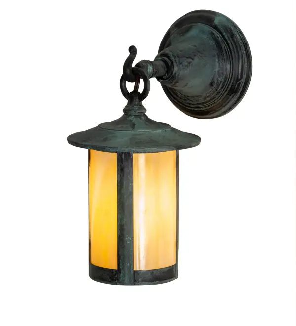 Handcrafted from Solid Brass with alluring rustic beauty. This stunning Craftsman Signature lantern features a Beige art glass diffuser that is enhanced with a Craftsman Verdi finish. The cylindrical shaped fixture is perfect for both indoor and outdoor applications. Custom configured in our 180;000 sq ft US manufacturing facility in Yorkville; NY at the foothills of the Adirondack Mountains. This Build Your Own lighting series offers fully configurable combinations of lantern styles; functions; fixture sizes and metal finishes. UL and cUL listed for dry; damp and wet locations.
