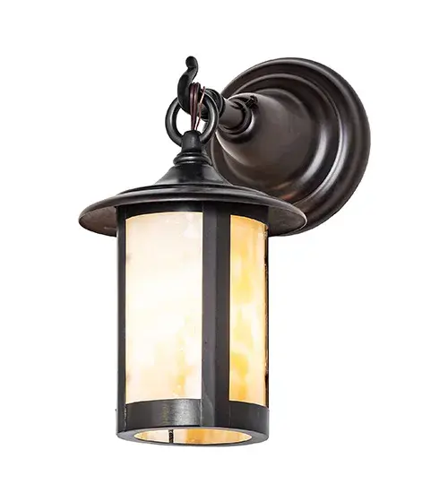 Handcrafted from Solid Brass with alluring rustic beauty. This stunning Craftsman Signature lantern features a Beige Art Glass lens enhanced with a Craftsman Brown finish. The handsome wall sconce can be installed on the exterior walls or facades of timber homes; modern farmhouses; and other spaces. The Fulton Prime Wall Sconce is part of our American-made; American-designed; handcrafted Craftsman Signature Series; manufactured in Yorkville; New York. UL and cUL are listed for dry; damp; and wet locations. Our Build Your Own Craftsman Signature Series features unlimited combinations of styles. The collection is called Build Your Own because it is fully configurable and customizable from size and design to finish and lens color. Marine-grade; solid brass; or copper raw materials are utilized to ensure items from the Craftsman Signature Series of outdoor and indoor lighting will stand the test of time; as these premium metals are impervious to most types of oxidation. Hand-applied Patina finishes on brass and copper are sealed with a clear varnish and; over time; may require gentle maintenance; such as wax; to delay or reverse the natural living finish attributes indicative of this finishing process. Patina finishes on brass and copper provide strong resistance to fading from sun exposure; will not chip or crack; and will not rust like a steel-framed item in the same conditions. Choose from a variety of style options; or send us your concept today! Call today to learn how to use the configuration tool available on our website for an instant item number! - alternate view