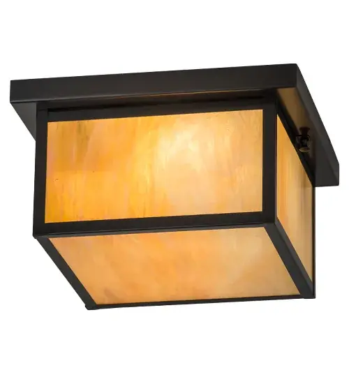Solid brass flush mount with Mission-style profile. Beige Iridescent Glass diffuser and Craftsman Brown finished frame and hardware. Ideal for hallways and interior spaces. Part of our American-made; American-designed; handcrafted Craftsman Signature Series. Manufactured in Yorkville; New York. UL and cUL listed for dry; damp; and wet locations. - alternate view