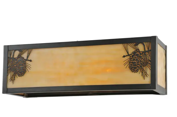 A Winter Pinecone with Pine Needles delicately etched in this stunning wall sconce. Rustic charm comes alive with soft ambient light projected through a stunning Beige Glass diffuser. The Nature Inspired Brass wall fixture doubles as a stunning vanity light and is complemented with Craftsman Brown finished hardware. Handcrafted by highly skilled artisans in our 180;000 square foot manufacturing facility in Yorkville; New York. Diffuser colors; metal finishes and fixture sizes can be customized to your needs. UL and cUL listed for dry and damp locations.