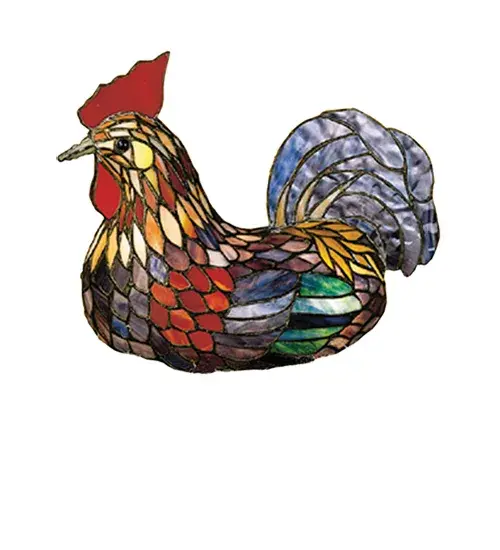 Rise and shine with this Rooster made from a cornucopia of colored art glass wrapped in copperfoil and soldered to create an accent lamp that puts the charm in country.
