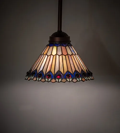 8" Wide Tiffany Jeweled Peacock Mini Pendant
