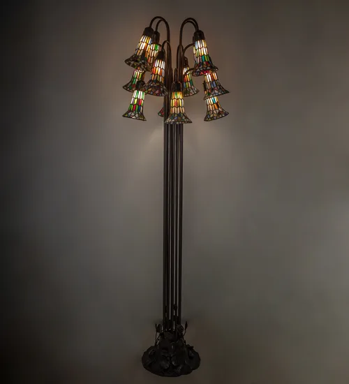 63" High Stained Glass Pond Lily 12 Light Floor Lamp