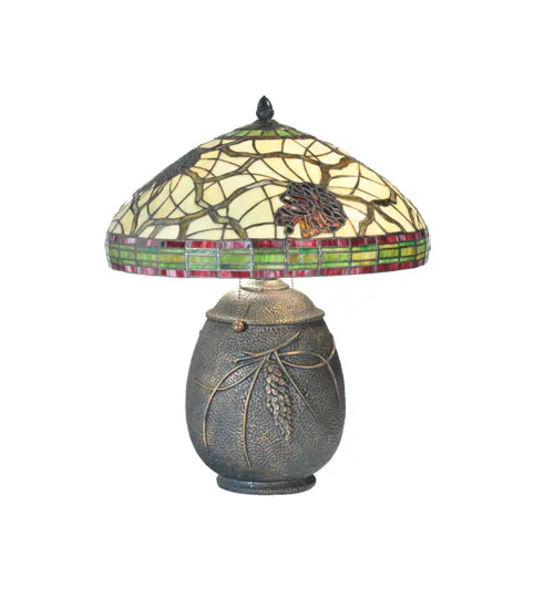 Burgundy Pinecone Two Light Table Lamp in Textured Antique Brass
