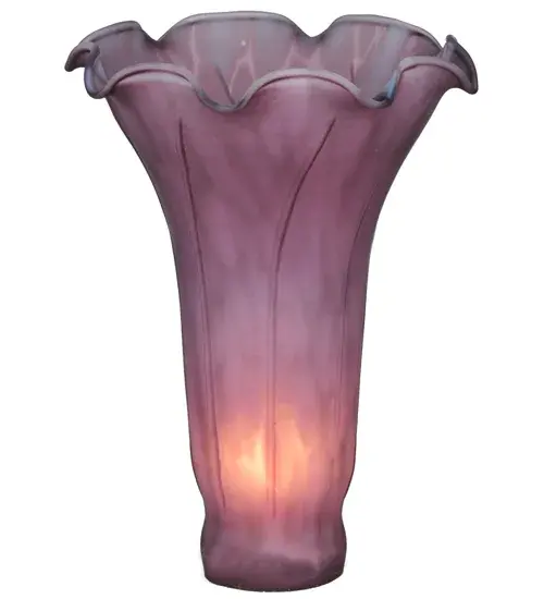 This mottled Lavender fluted shade of mouth blown art glass; recreates Louis Comfort Tiffany's famous Favrile design from the early 1900's. - alternate view