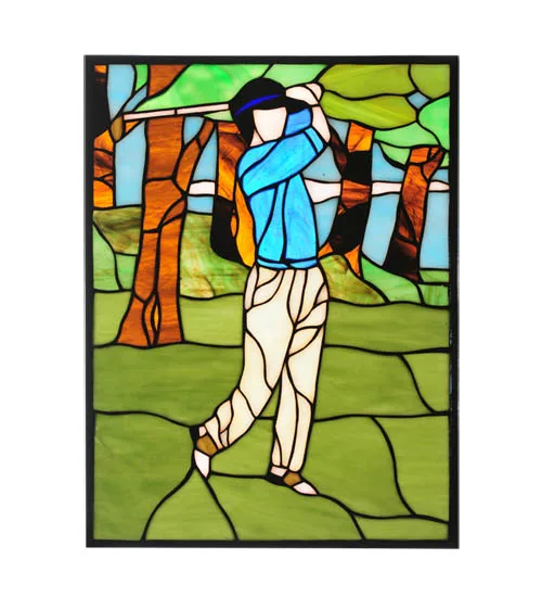 10.5" Wide X 13.5" High Golf Stained Glass Window