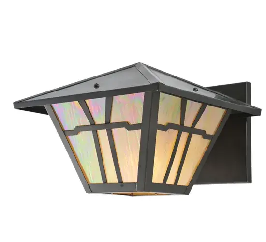 Bring the warm; simple look of the American Bungalow style into your home's interior or exterior. Inspired by an early 20th-century design; the Gable wall luminaire features horizontal lines; Beige Iridescent glass; and a Craftsman Brown finish to create harmony with the natural landscape. The Gable Wall Sconce is included in our American-made; American-designed; handmade Craftsman Signature Collection and manufactured in Yorkville; New York. UL & cUL listed for dry; damp; and wet locations. - alternate view