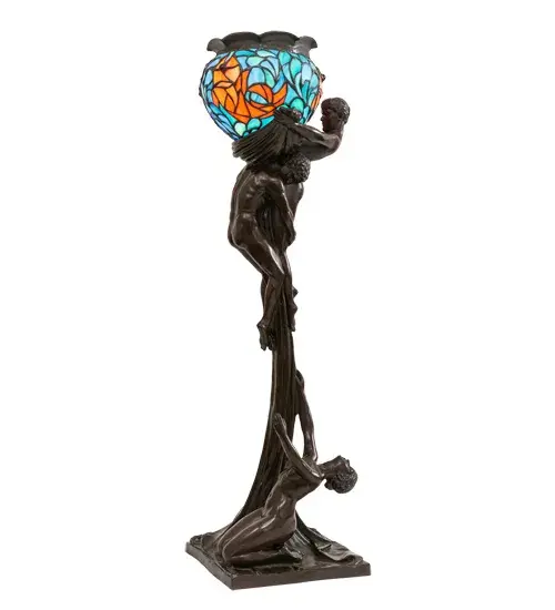 Every Meyda Tiffany item is a unique handcrafted work of art. Natural variations in the wide array of materials that we use to create each Meyda product make every item a masterpiece of its own. Photographs are a general representation of the product. Colors and designs will vary. Collection: Lovers' Trangle Finish: Mahogany Bronze Glass: Stained Glass Width: 11.00" Height: 35.00" Length: 11.00" Weight: 41.50 lb Number of Bulbs: 1 Maximum Wattage: 60.00 W Bulb Type: A19 Bulb Base: E26 Material: Bronze Country of Origin: CHINA Safety Listing: Damp Safety Rating: Dry