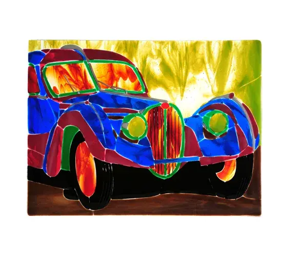This contemporary Metro Fusion Glass Window is an original design that is far from traditional. This unique window is handmade from fused glass in Pink; Orange; and Blue; featuring a classic Bugatti car. The modern sconce is perfect for hallways; living spaces; and entryways in fine homes and hotels. The Metro Fusion Bugatti Atlantic Window is included in our American-made; American-designed; handcrafted Fused Glass Collection; which is manufactured in Yorkville; New York. UL and cUL listed for dry locations. Each window is a unique work of art with color variations based on natural ingredients inherent in the glass. The Quality Bent Glass division of Meyda Tiffany Lighting is over 100 years in the making. Today; we are still creating timeless masterpieces using tools and methods from the days when we supplied Tiffany Studios. Fused glass colors and metal finishes are customizable; as each fixture is handcrafted to order.