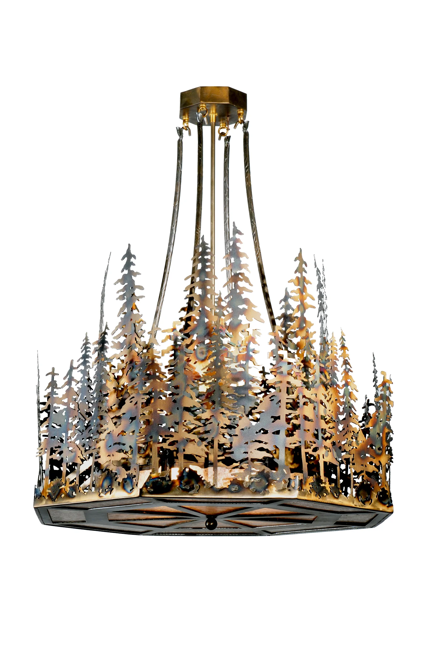 Pine Lake Four Light Inverted Pendant in Dark Burnished Antique Copper