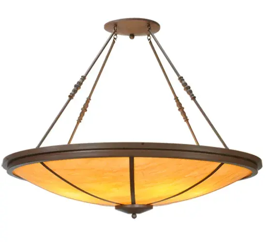 The exquisite Commerce Inverted Pendant brings a stunning transitional look into your home. Designed with an Amber Quartz Idalight bowl that is coordinated with Cafe Noir hand-finished hardware. This fixture was handcrafted by highly skilled artisans in our manufacturing facility in Yorkville, New York. Handmade by highly skilled artisans in the USA. Custom colors, styles, sizes and dimmable energy efficient lamping options such as LED are available. The pendant is UL and cUL listed for dry and damp locations. Collection: Commerce Finish: Cafe Noir Glass: Amber Quartz Idalight Width: 48.00" Height: 37.00" Length: 48.00" Weight: 40.00 lb Number of Bulbs: 8 Maximum Wattage: 60.00 W Bulb Type: A19 Bulb Base: E26 Material: Steel Country of Origin: USA Safety Listing: Damp Safety Rating: Damp