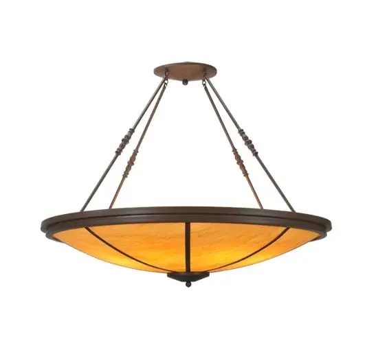 The exquisite Commerce Inverted Pendant brings a stunning transitional look into your home. Designed with an Amber Quartz Idalight bowl that is coordinated with Cafe Noir hand-finished hardware. This fixture was handcrafted by highly skilled artisans in our manufacturing facility in Yorkville, New York. Handmade by highly skilled artisans in the USA. Custom colors, styles, sizes and dimmable energy efficient lamping options such as LED are available. The pendant is UL and cUL listed for dry and damp locations. Collection: Commerce Finish: Cafe Noir Glass: Amber Quartz Idalight Width: 48.00" Height: 37.00" Length: 48.00" Weight: 40.00 lb Number of Bulbs: 8 Maximum Wattage: 60.00 W Bulb Type: A19 Bulb Base: E26 Material: Steel Country of Origin: USA Safety Listing: Damp Safety Rating: Damp - alternate view