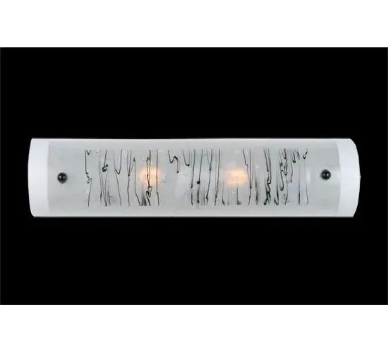 Inspired by bare trees against a Winter White sky; this abstract landscape design highlights our innovative fused glass wall fixture. Frost White glass drizzled with Midnight Black is fused together for a striking look. The shade is attached to powder coated Nickel finished steel hardware. Designed and created by Meyda artists and craftsmen at the foothills of the Adirondack Mountains in Upstate New York. Mounts vertically or horizontally. Energy efficient lamping options available. UL listed for damp locations. - alternate view